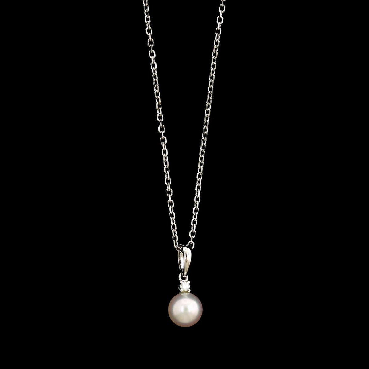 Mikimoto 18K White Gold Estate Pearl and Diamond Pendant Necklace