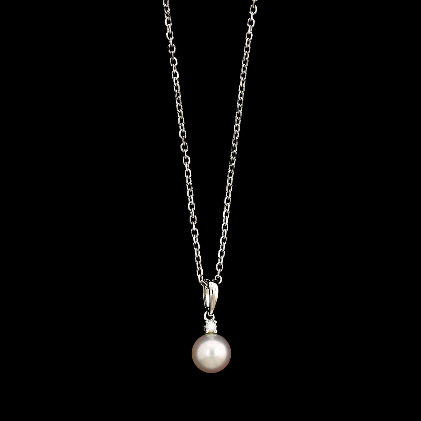 Mikimoto 18K White Gold Estate Pearl and Diamond Pendant Necklace