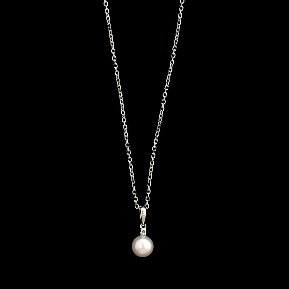 Mikimoto 18K White Gold Estate Pearl and Diamond Pendant Necklace