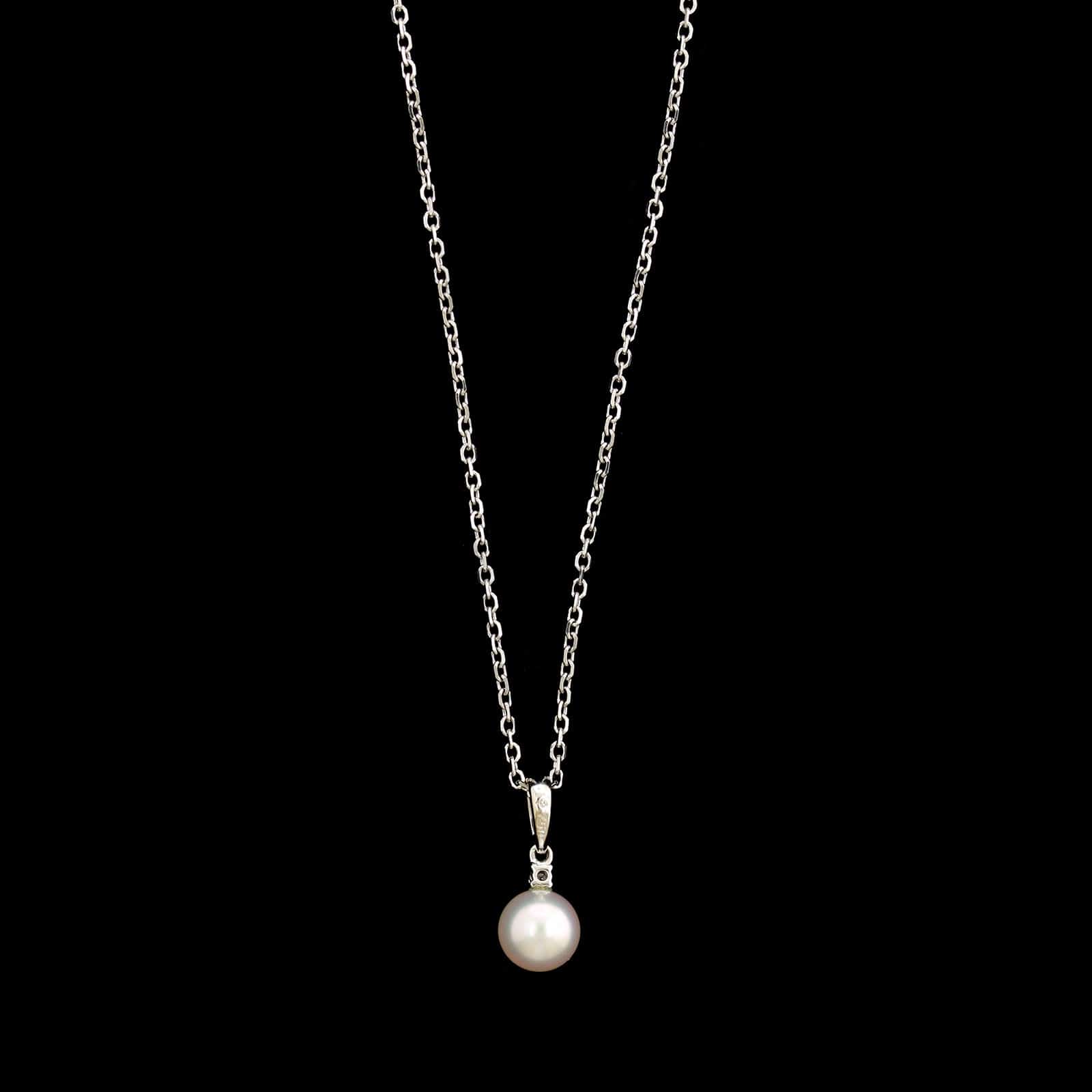 Mikimoto 18K White Gold Estate Pearl and Diamond Pendant Necklace