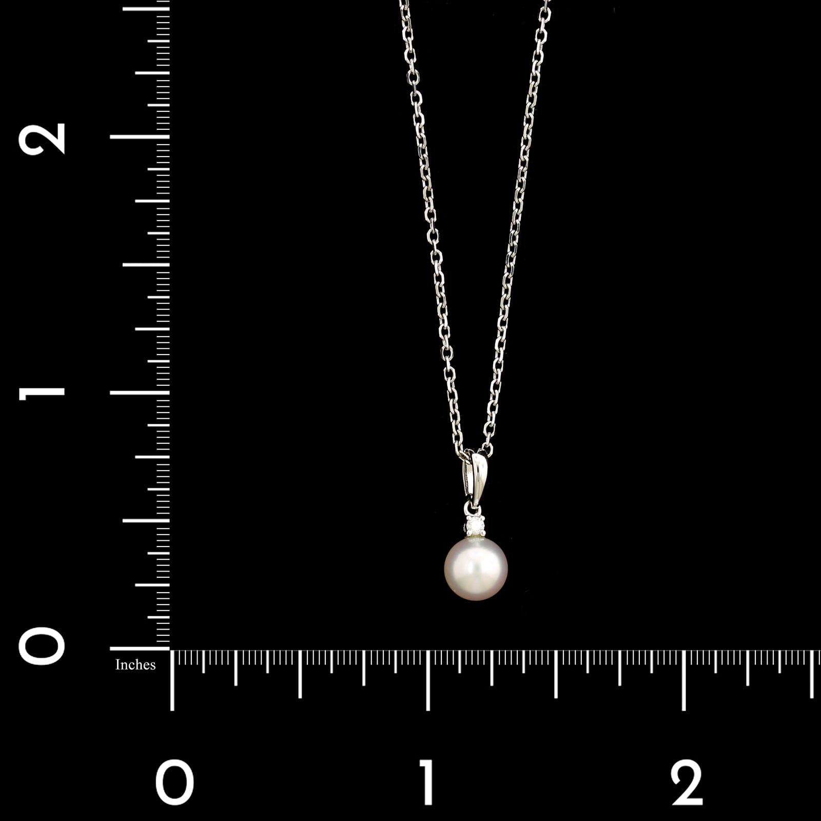 Mikimoto 18K White Gold Estate Pearl and Diamond Pendant Necklace