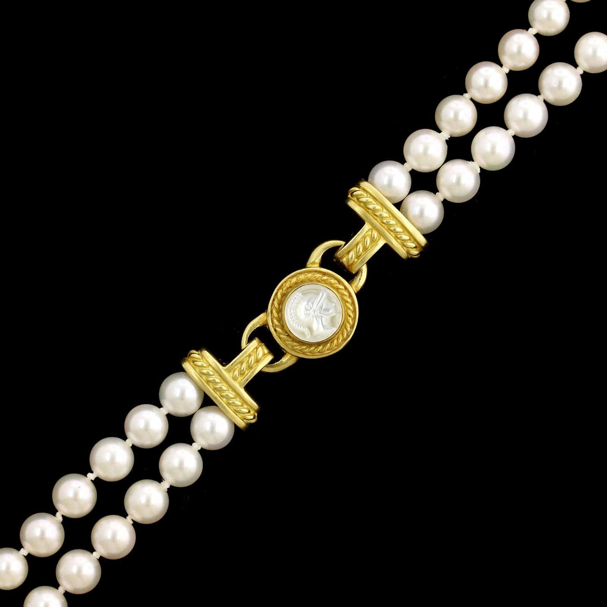Judith Ripka 18K Yellow Gold Estate Pearl Two Row Necklace