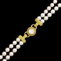 Judith Ripka 18K Yellow Gold Estate Pearl Two Row Necklace