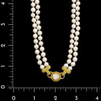 Judith Ripka 18K Yellow Gold Estate Pearl Two Row Necklace