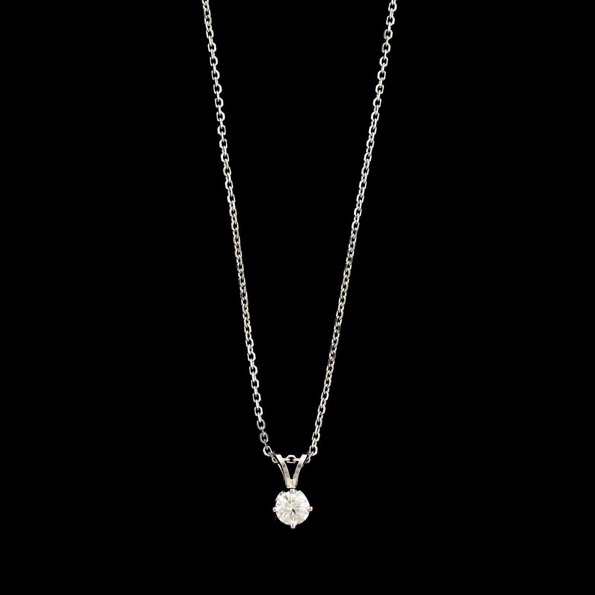 14K White Gold Estate Diamond Solitaire Pendant Necklace