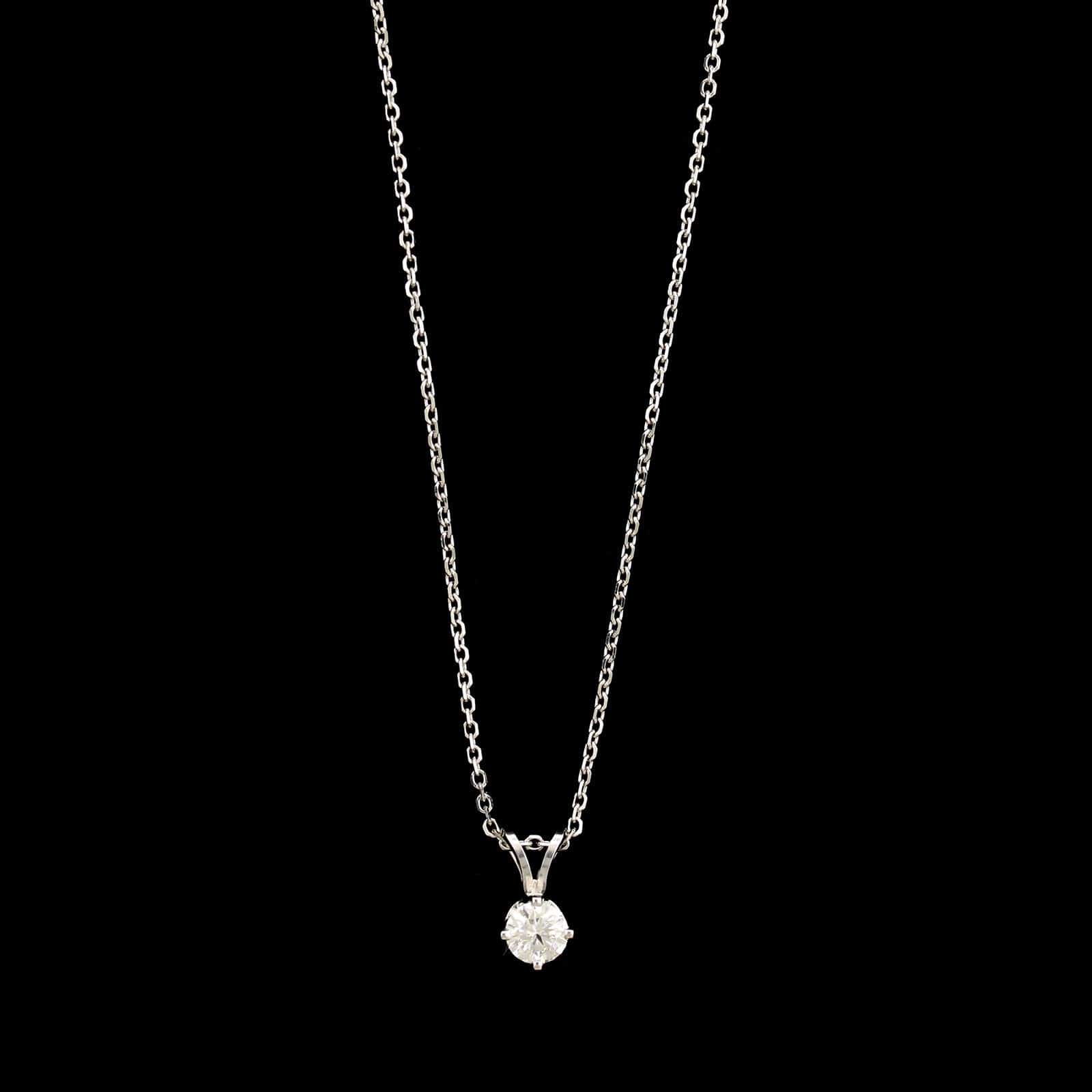 14K White Gold Estate Diamond Solitaire Pendant Necklace