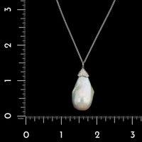14K White Gold Estate Pearl and Diamond Pendant Necklace