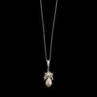 14K White Gold Estate Tahitian Pearl and Diamond Pendant Necklace