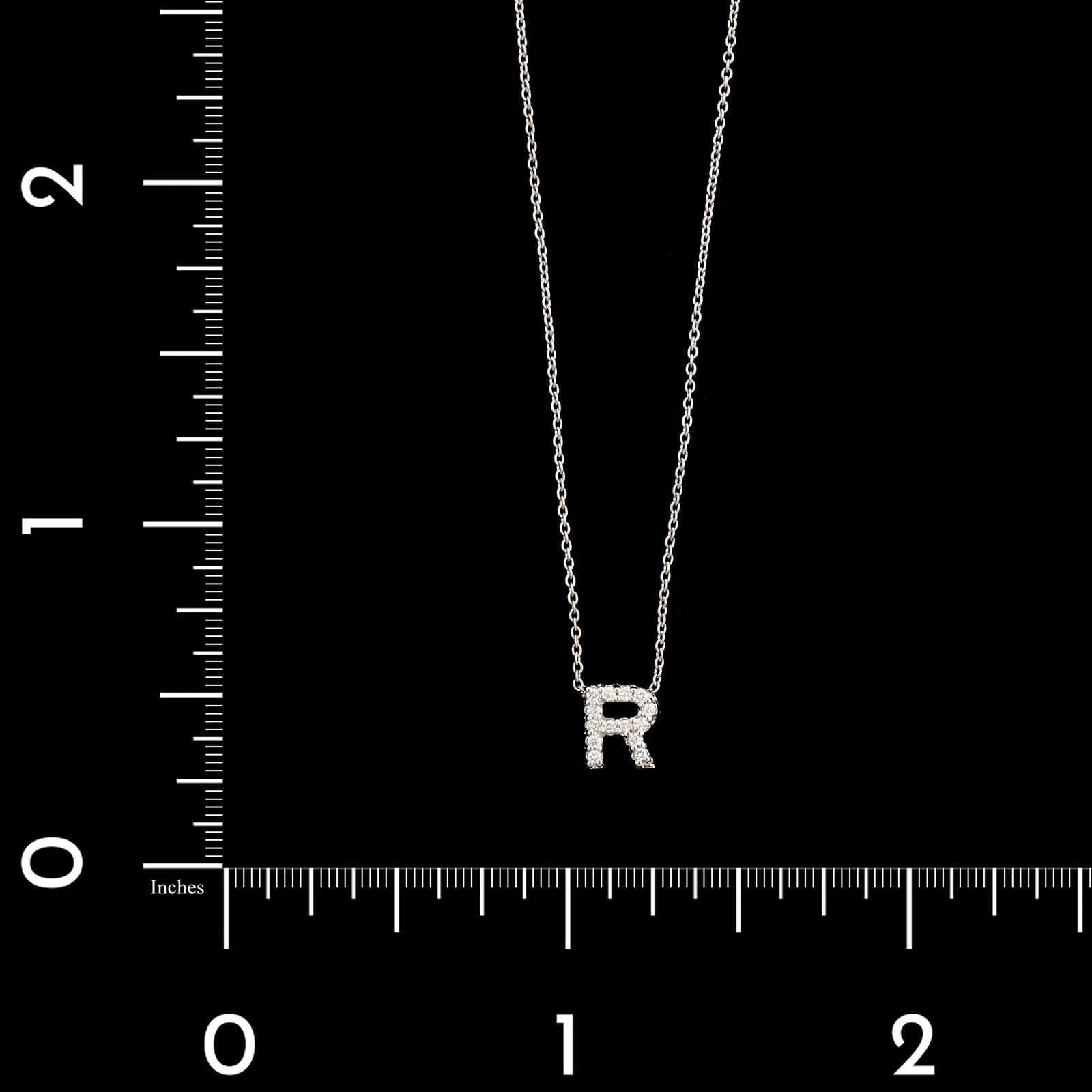Roberto Coin 18K White Gold Estate Diamond Initial R Pendant Necklace
