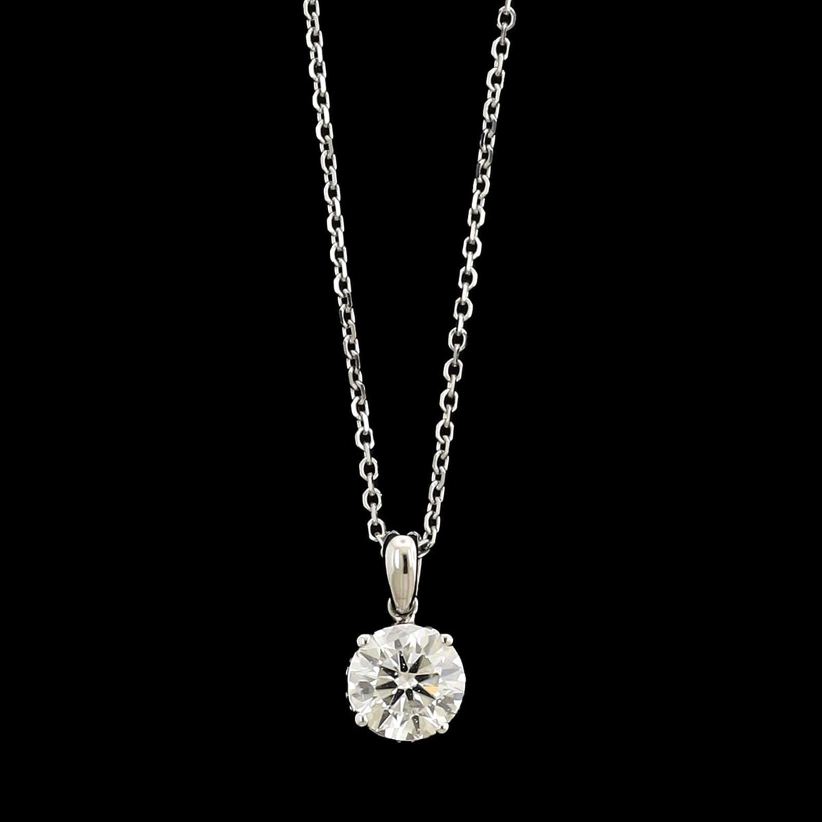 14K White Gold Estate Diamond Solitaire Pendant Necklace