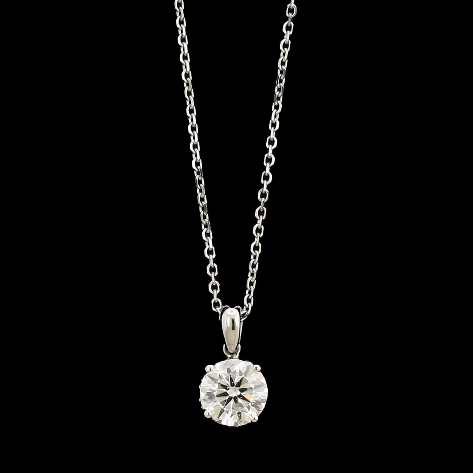 14K White Gold Estate Diamond Solitaire Pendant Necklace
