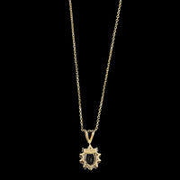 14K Yellow Gold Estate Sapphire and Diamond Halo Pendant Necklace