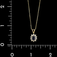 14K Yellow Gold Estate Sapphire and Diamond Halo Pendant Necklace