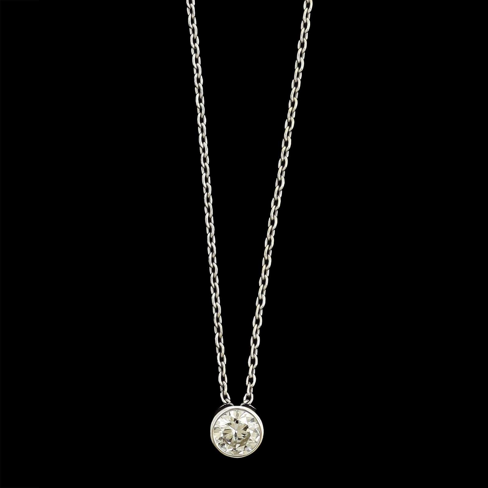 14K White Gold Estate Diamond Bezel Pendant Necklace