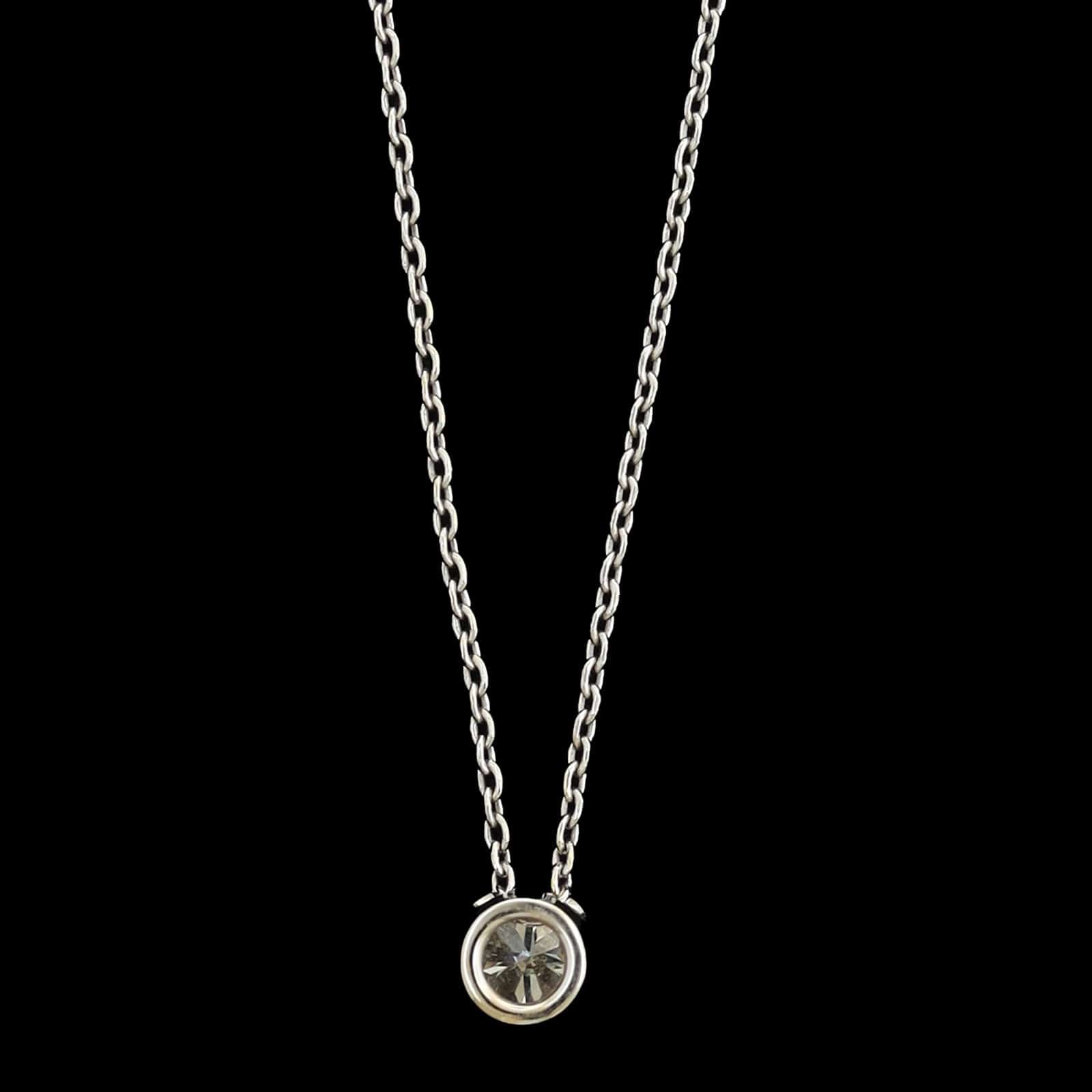 14K White Gold Estate Diamond Bezel Pendant Necklace