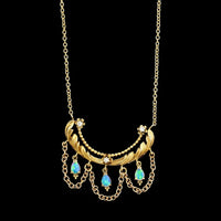14K Yellow Gold Estate Opal and Diamond Lavaliere Necklace