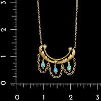 14K Yellow Gold Estate Opal and Diamond Lavaliere Necklace