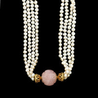 14K Yellow Gold Estate Rose Quartz and Cultured Freshwater Pearl Torsade Necklace