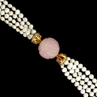 14K Yellow Gold Estate Rose Quartz and Cultured Freshwater Pearl Torsade Necklace