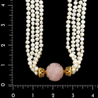 14K Yellow Gold Estate Rose Quartz and Cultured Freshwater Pearl Torsade Necklace