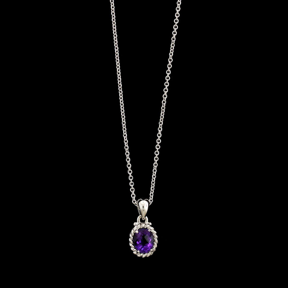 14K White Gold Estate Amethyst Pendant Necklace