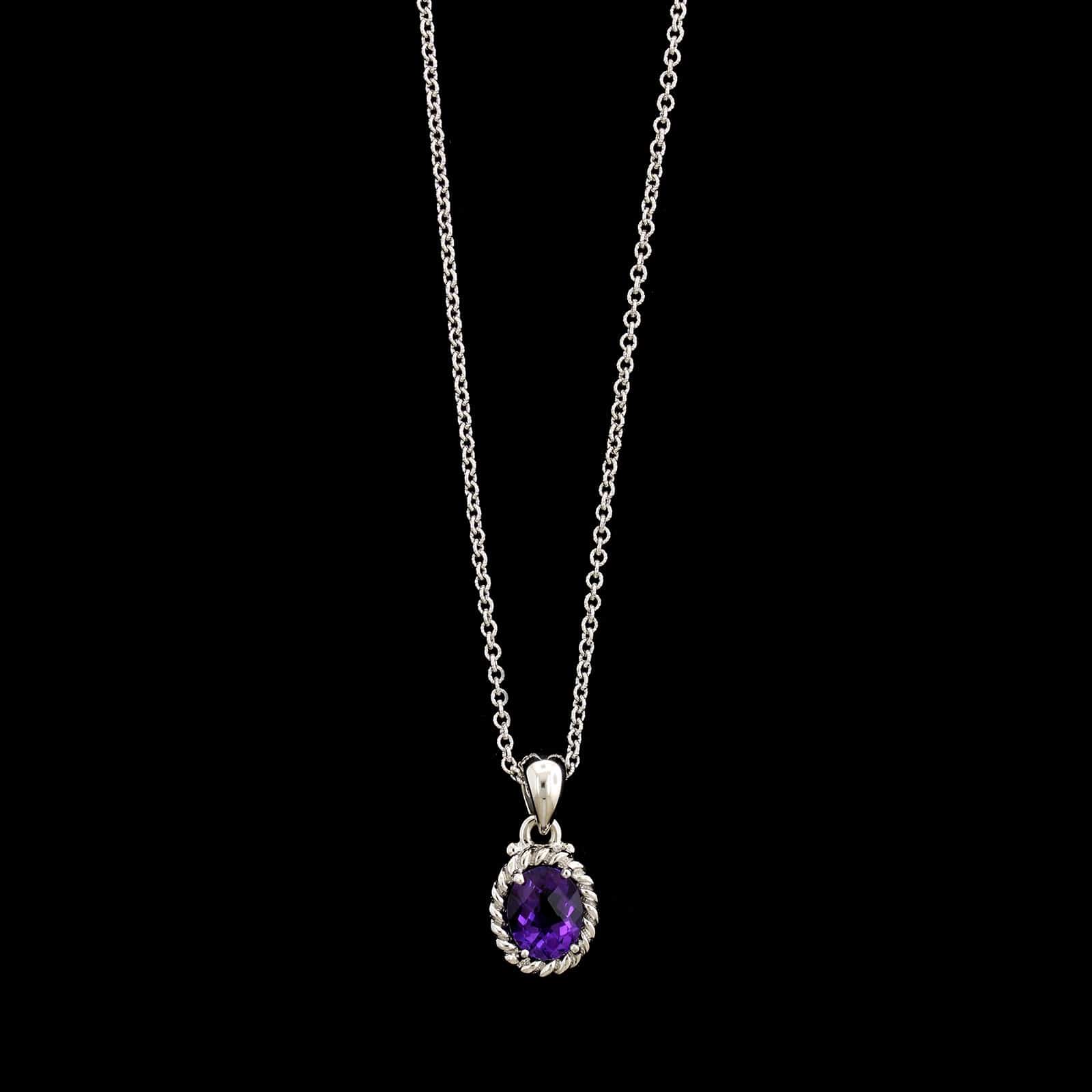 14K White Gold Estate Amethyst Pendant Necklace