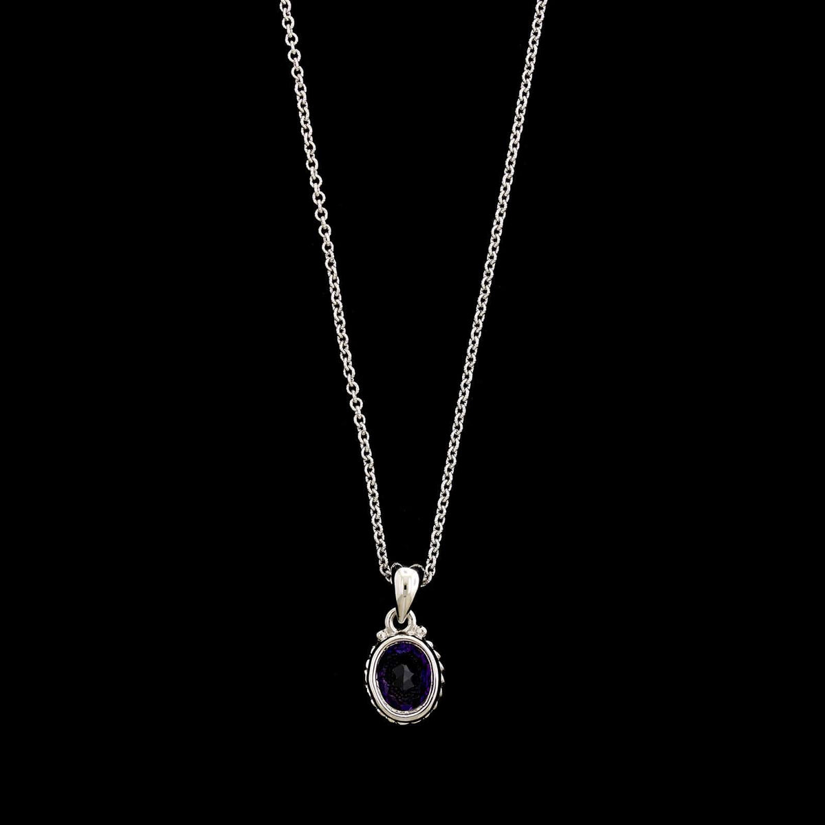 14K White Gold Estate Amethyst Pendant Necklace