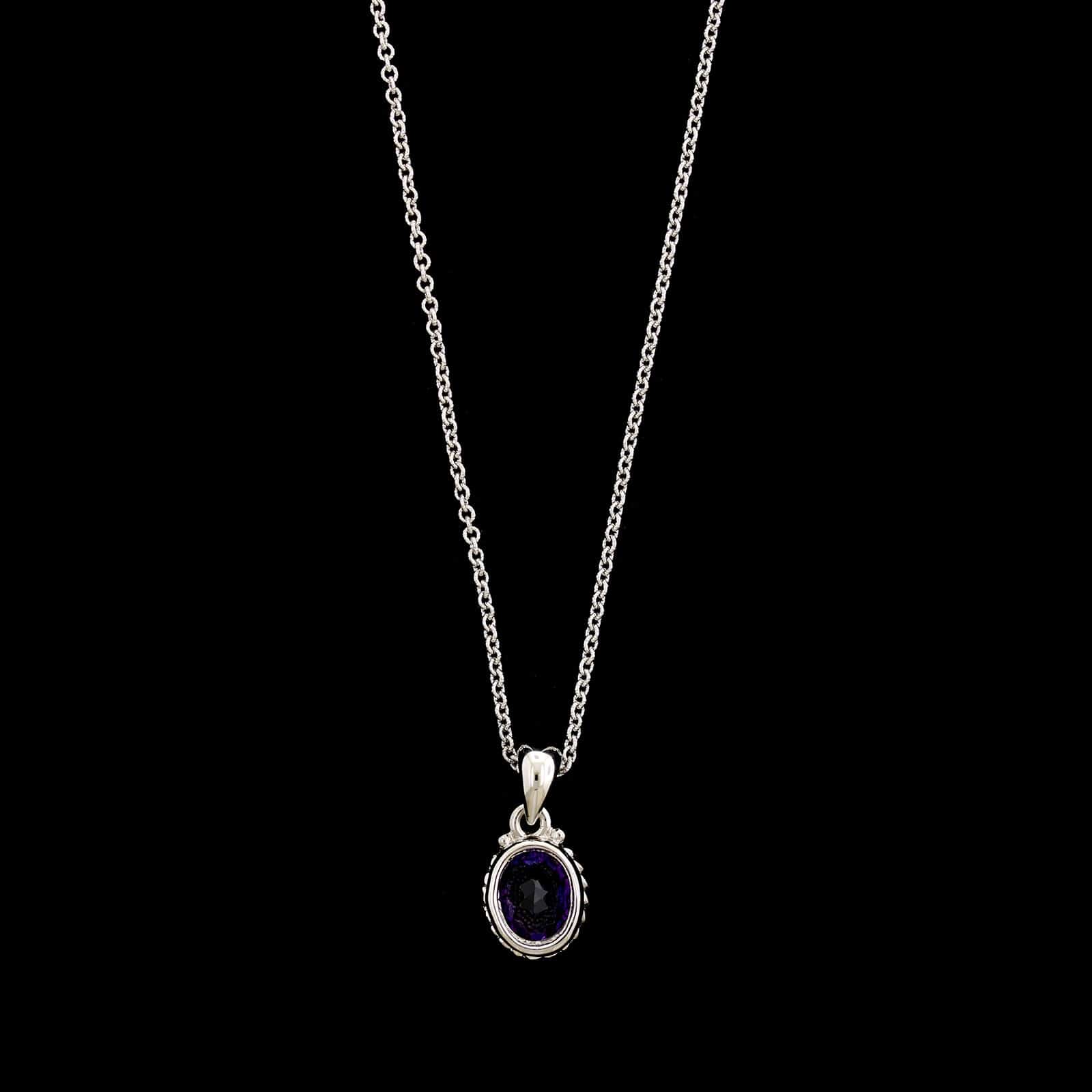 14K White Gold Estate Amethyst Pendant Necklace