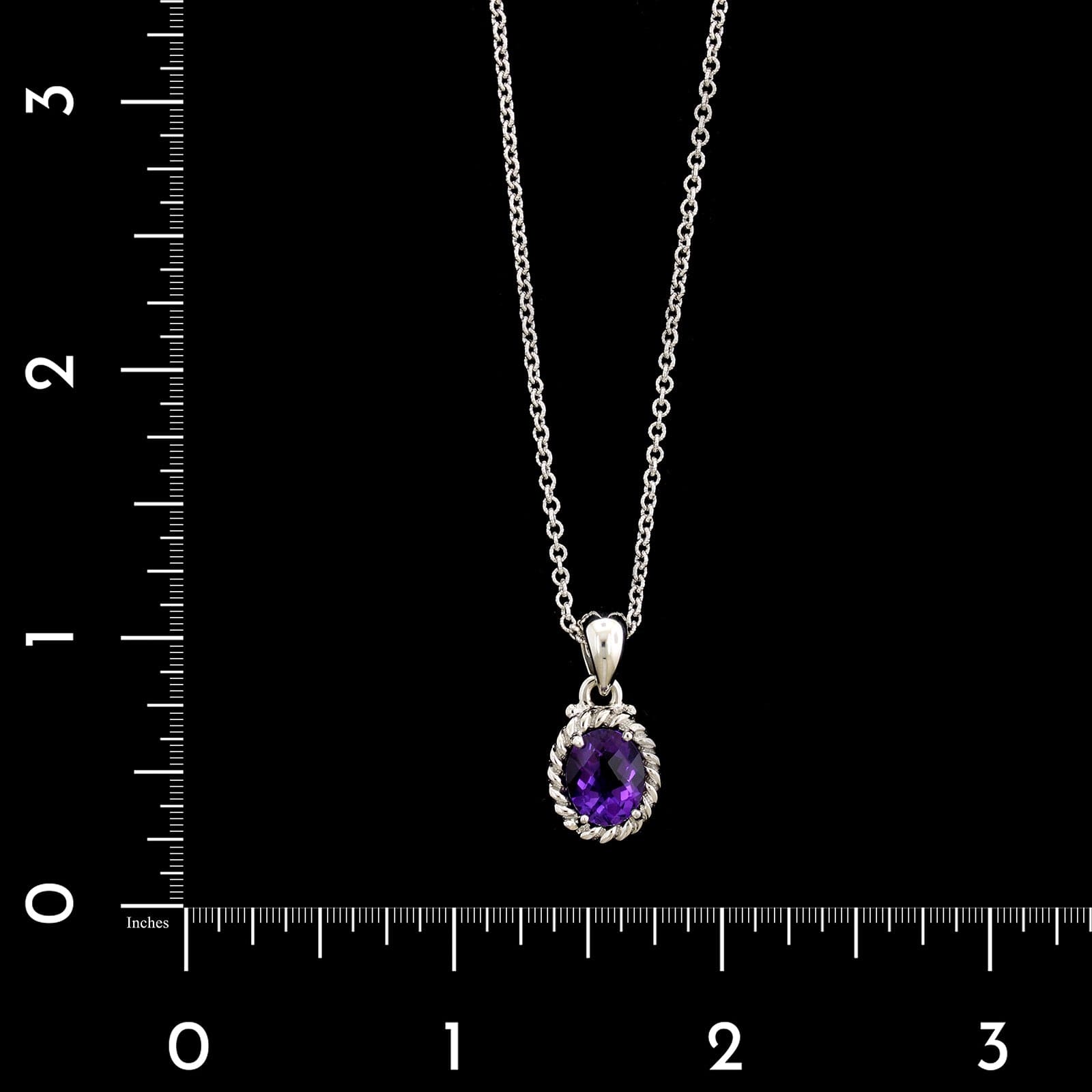 14K White Gold Estate Amethyst Pendant Necklace