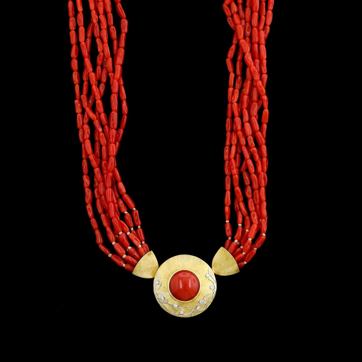 Alishan 18K Yellow Gold and Platinum Estate Coral and Diamond Necklace