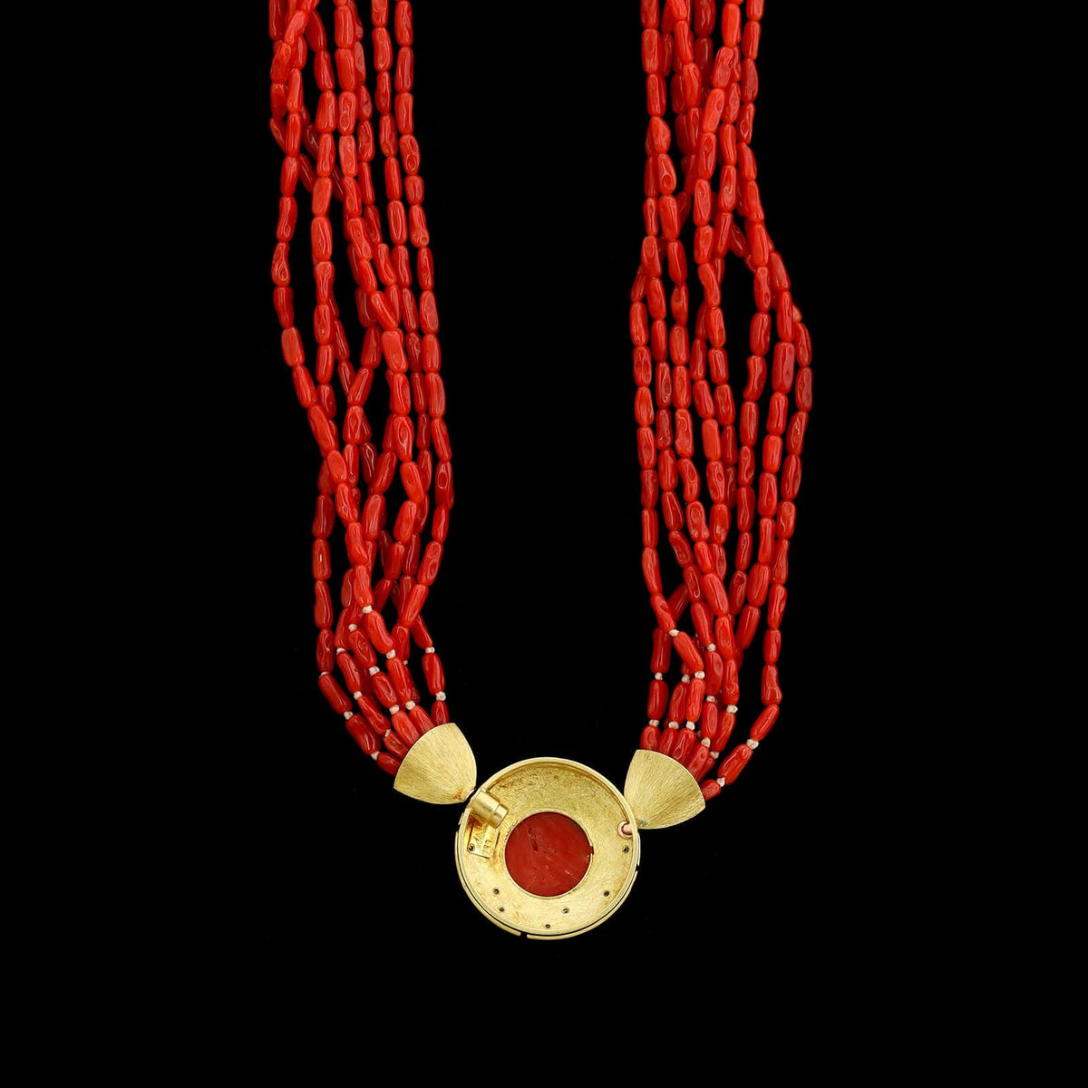 Alishan 18K Yellow Gold and Platinum Estate Coral and Diamond Necklace