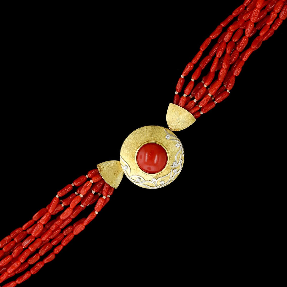 Alishan 18K Yellow Gold and Platinum Estate Coral and Diamond Necklace