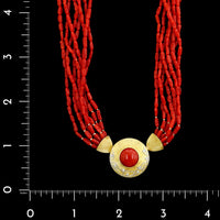 Alishan 18K Yellow Gold and Platinum Estate Coral and Diamond Necklace