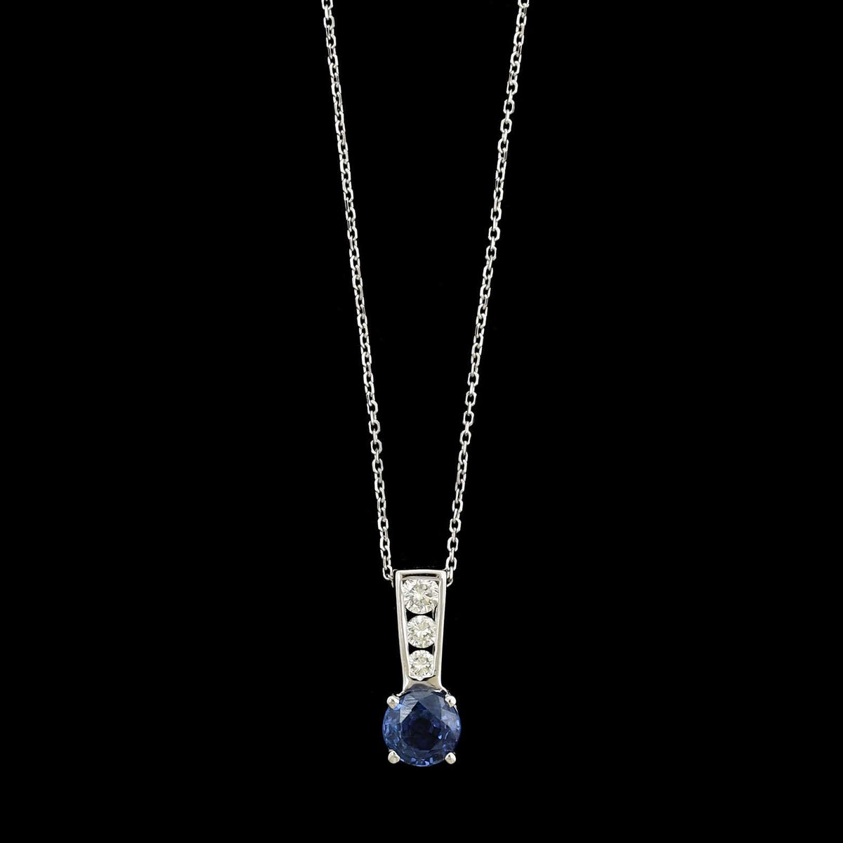14K White Gold Sapphire and Diamond Pendant Necklace