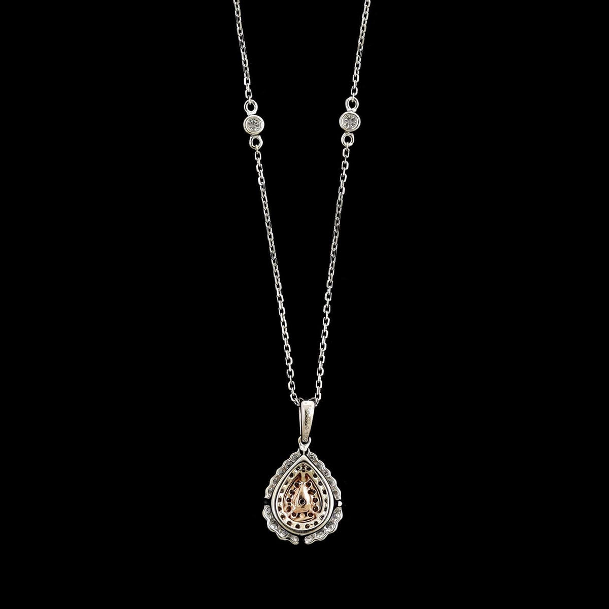 18K White Gold Estate Pink Diamond Pendant Necklace
