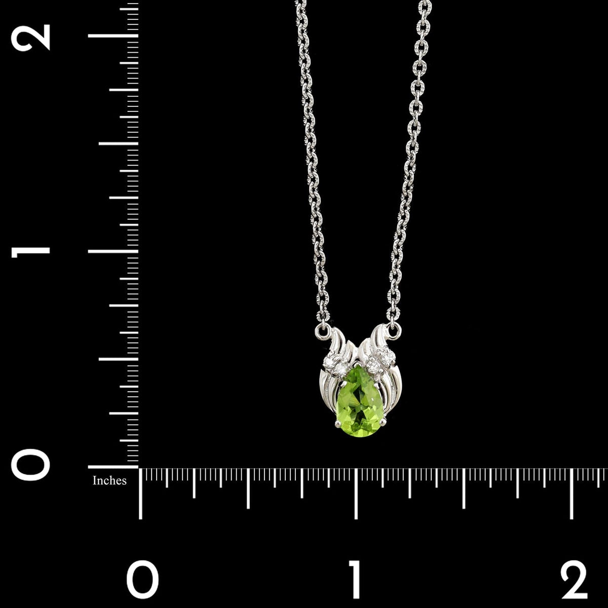 14K White Gold Estate Peridot and Diamond Pendant Necklace&nbsp;