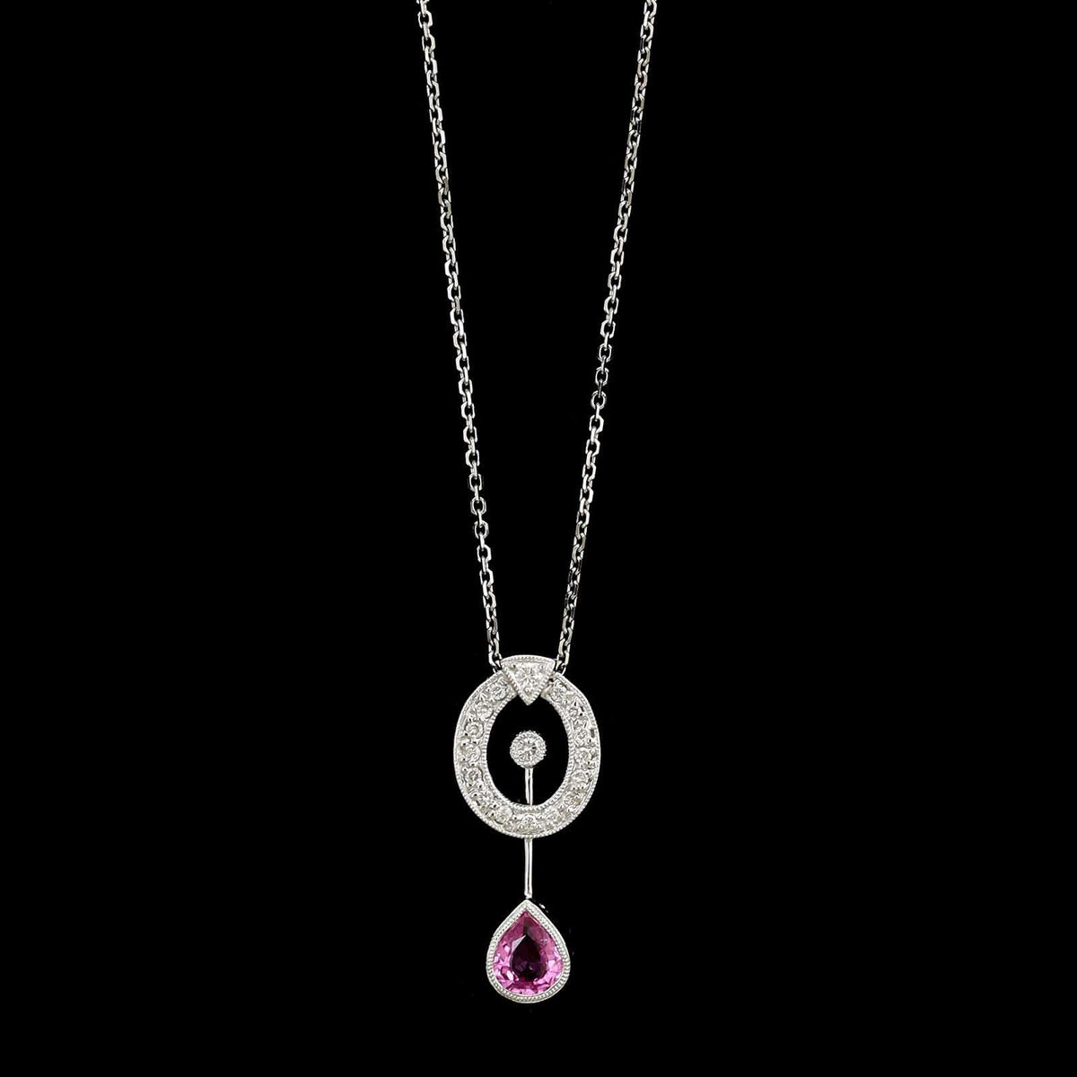 18K White Gold Estate Pink Sapphire and Diamond Necklace