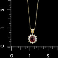 14K Yellow Gold Estate Garnet and Diamond Pendant Necklace