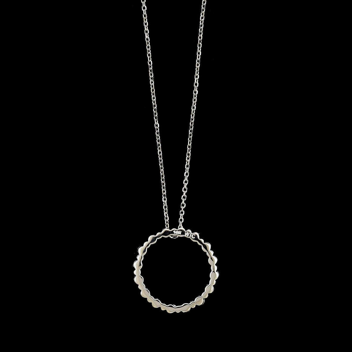 14K White Gold Estate Diamond Circle Pendant Necklace