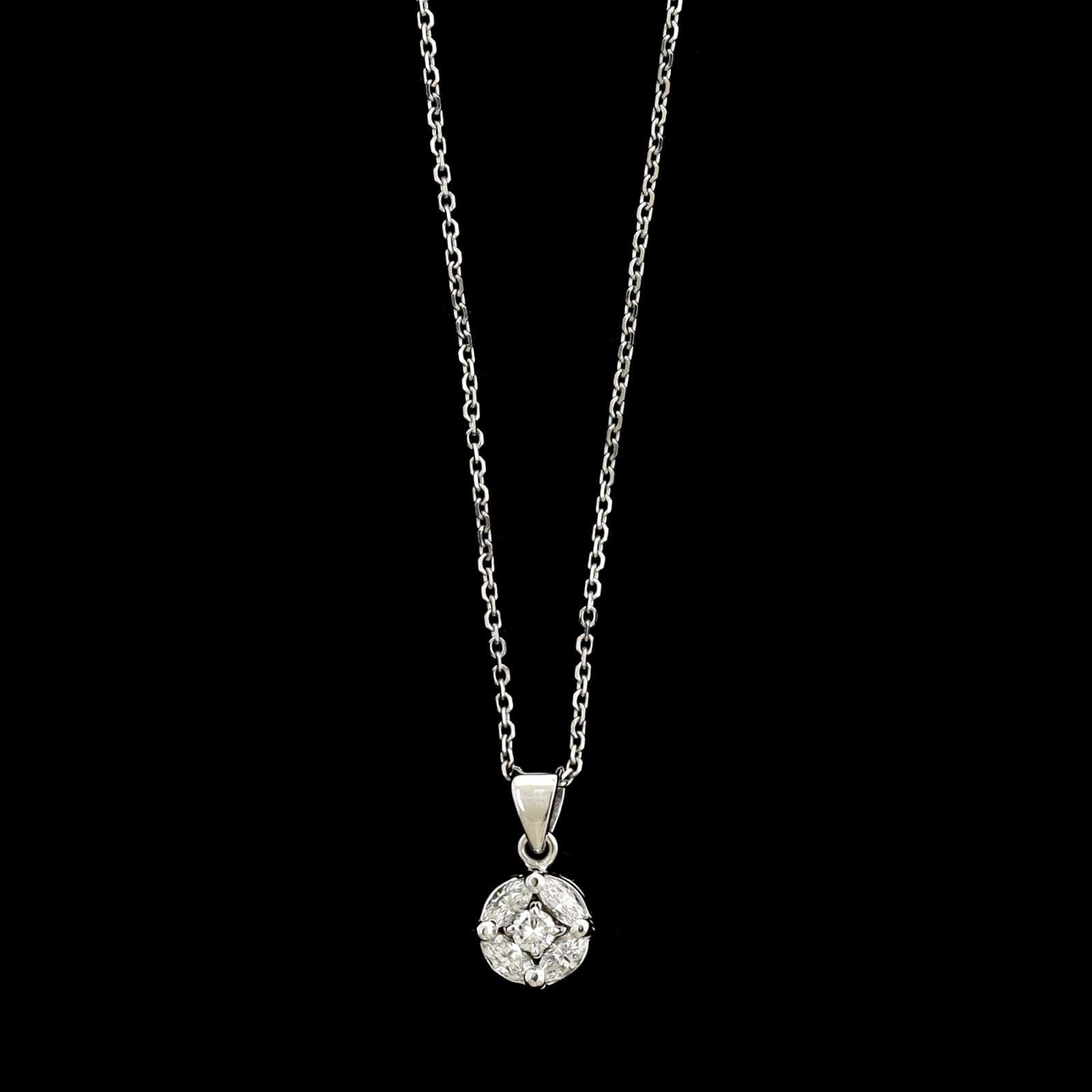 14K White Gold Estate Diamond Pendant Necklace&nbsp;
