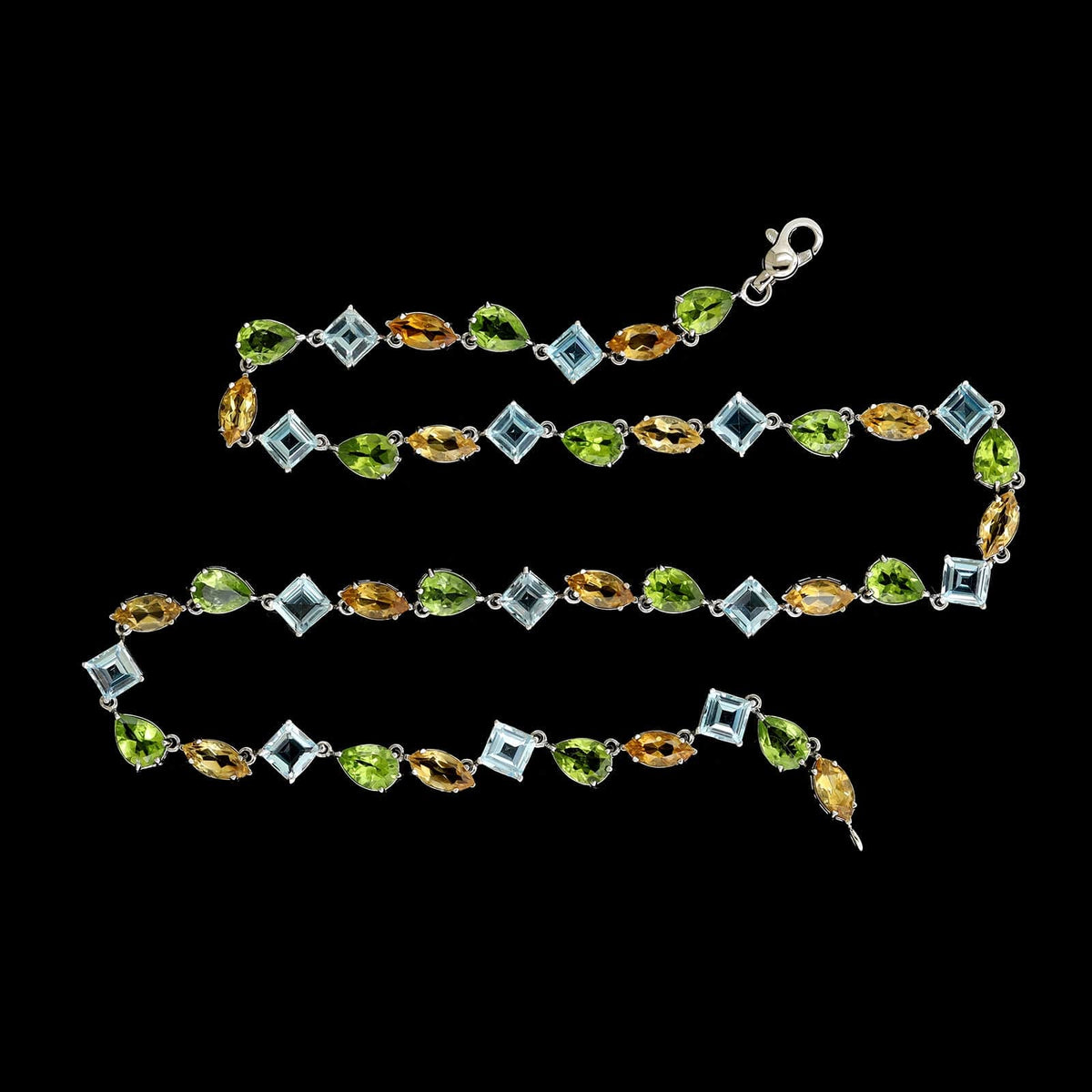 18K White Gold Estate Multicolor Gemstone Necklace