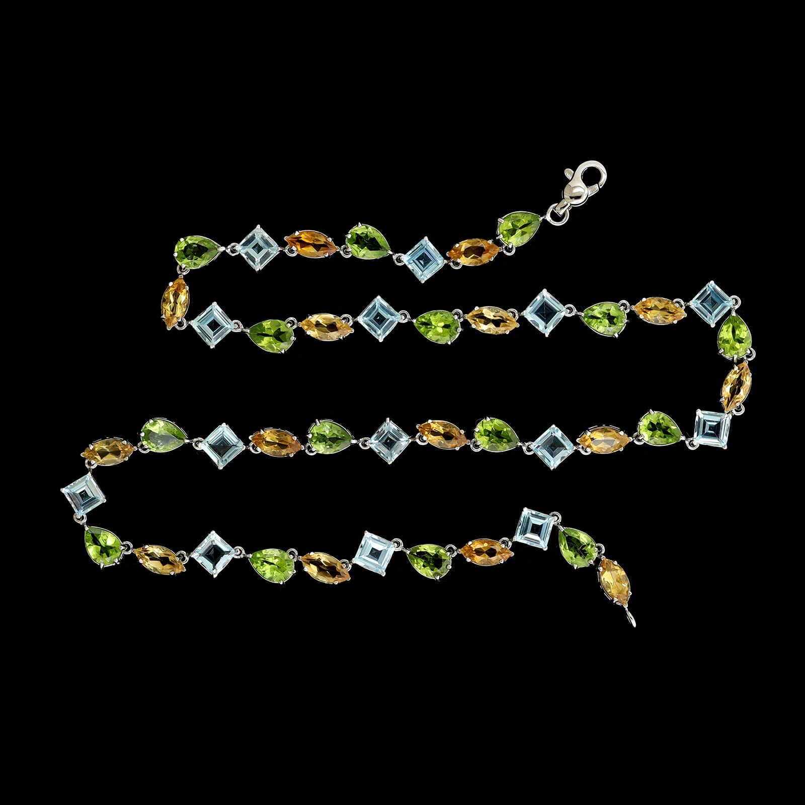 18K White Gold Estate Multicolor Gemstone Necklace