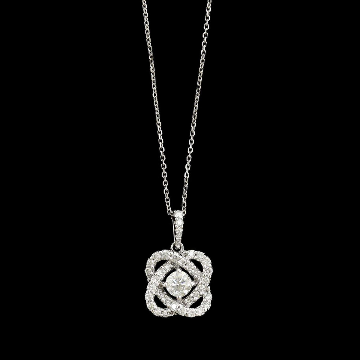 14K White Gold Estate Diamond Flower Pendant Necklace