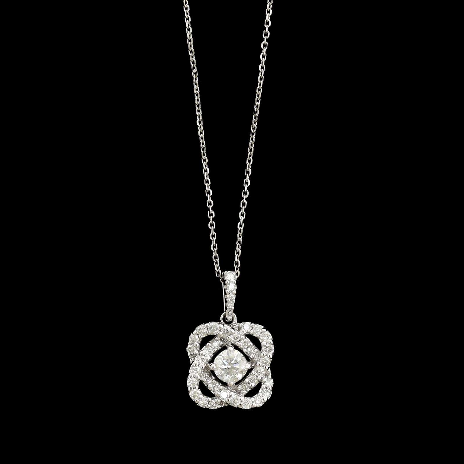 14K White Gold Estate Diamond Flower Pendant Necklace