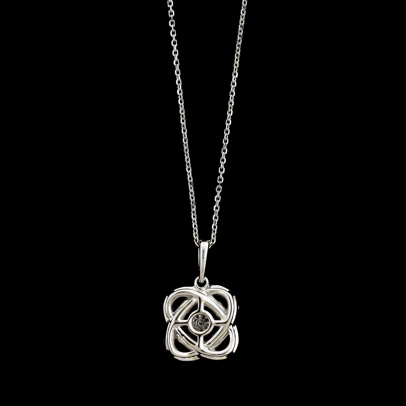 14K White Gold Estate Diamond Flower Pendant Necklace