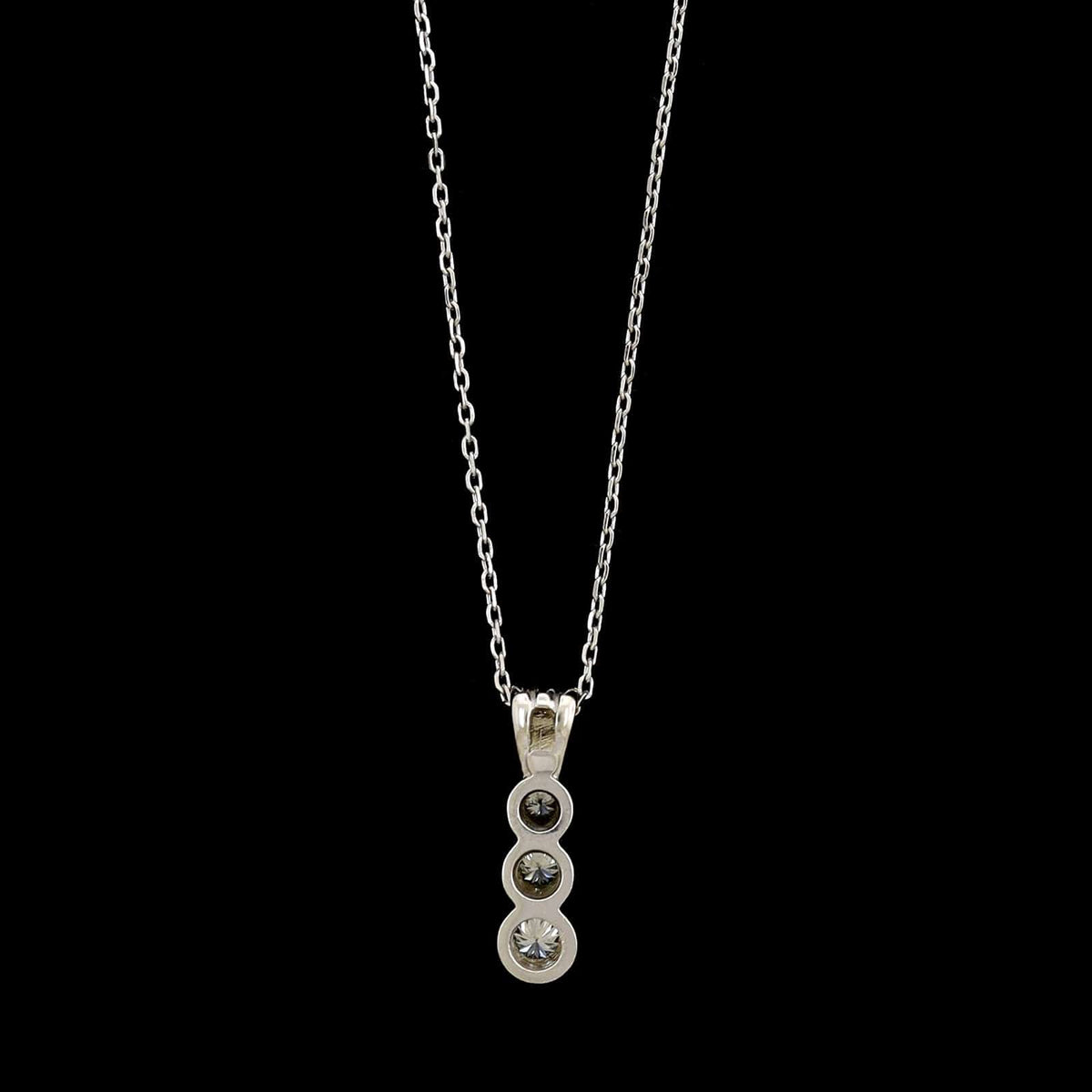 14K White Gold Estate Three Stone Diamond Pendant Necklace