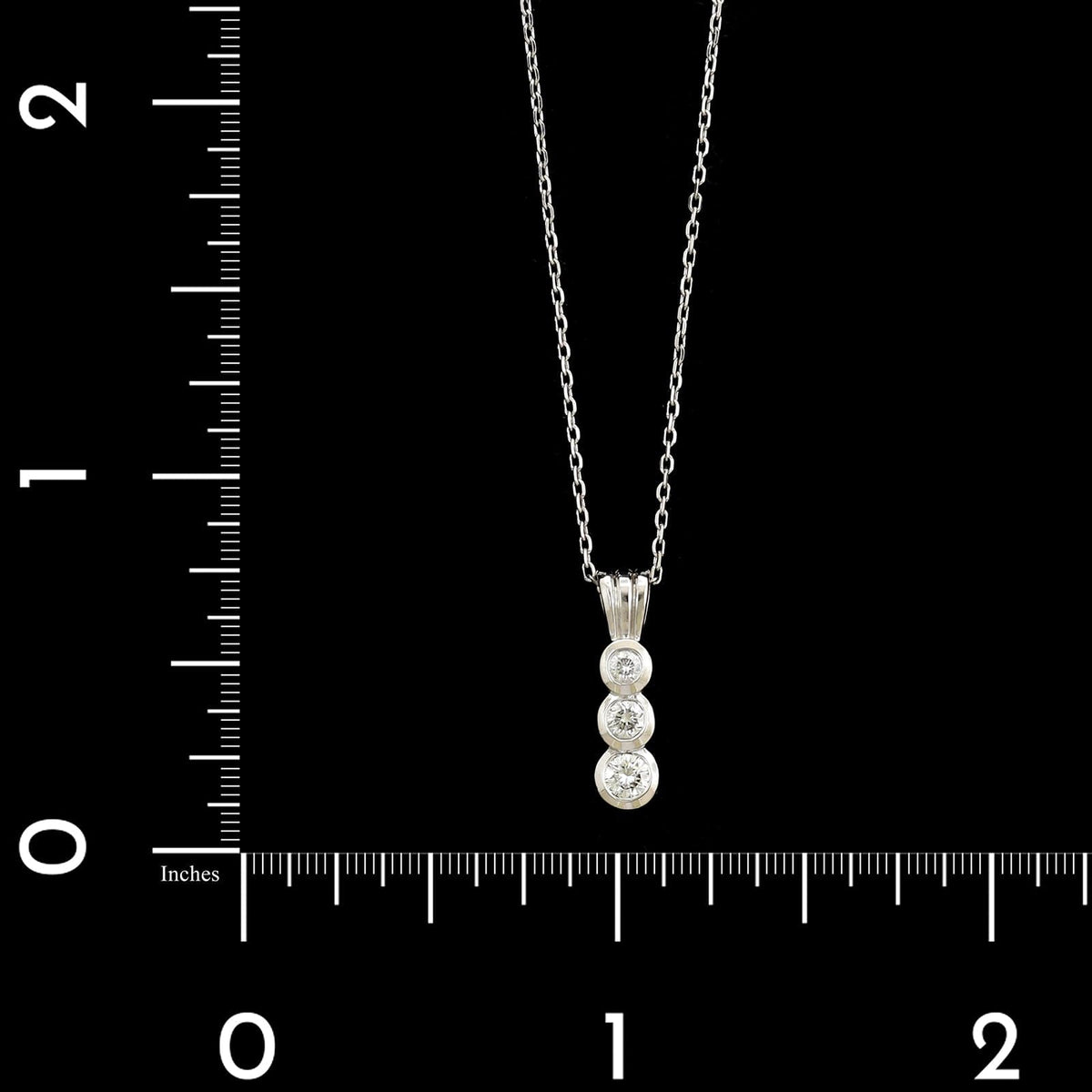 14K White Gold Estate Three Stone Diamond Pendant Necklace