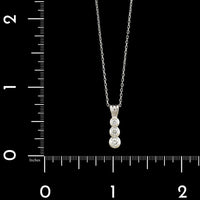 14K White Gold Estate Three Stone Diamond Pendant Necklace