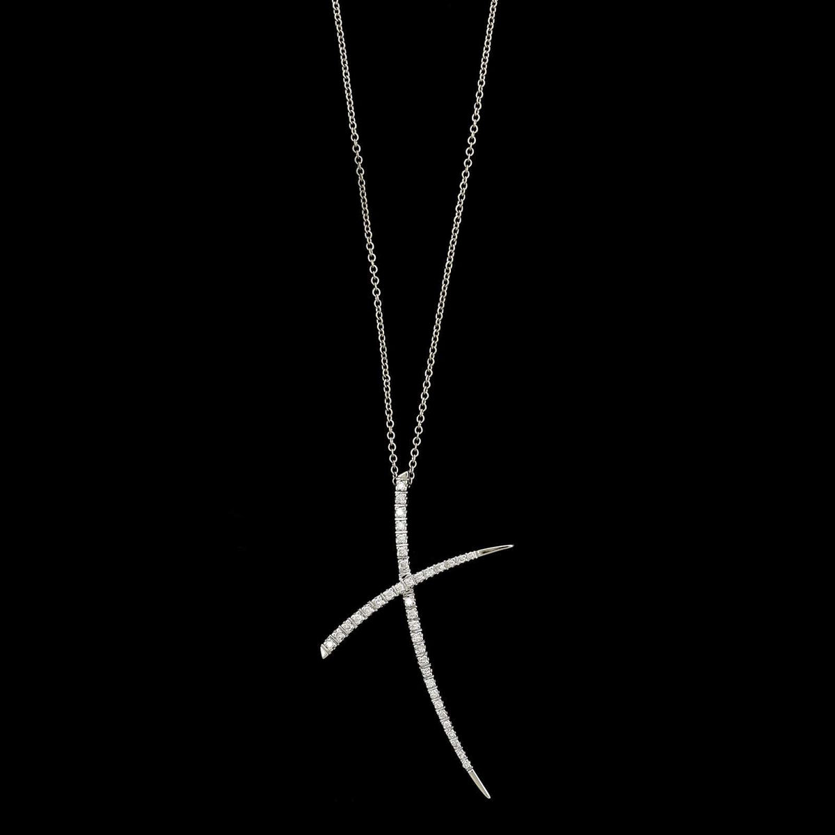 18K White Gold Estate Diamond X Pendant Necklace