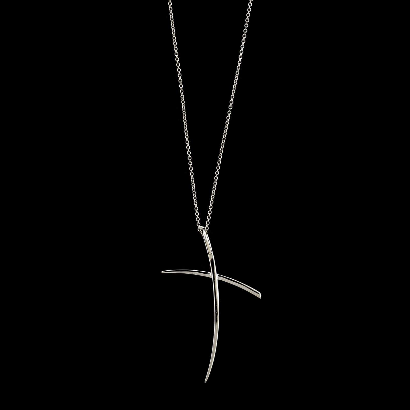 18K White Gold Estate Diamond X Pendant Necklace